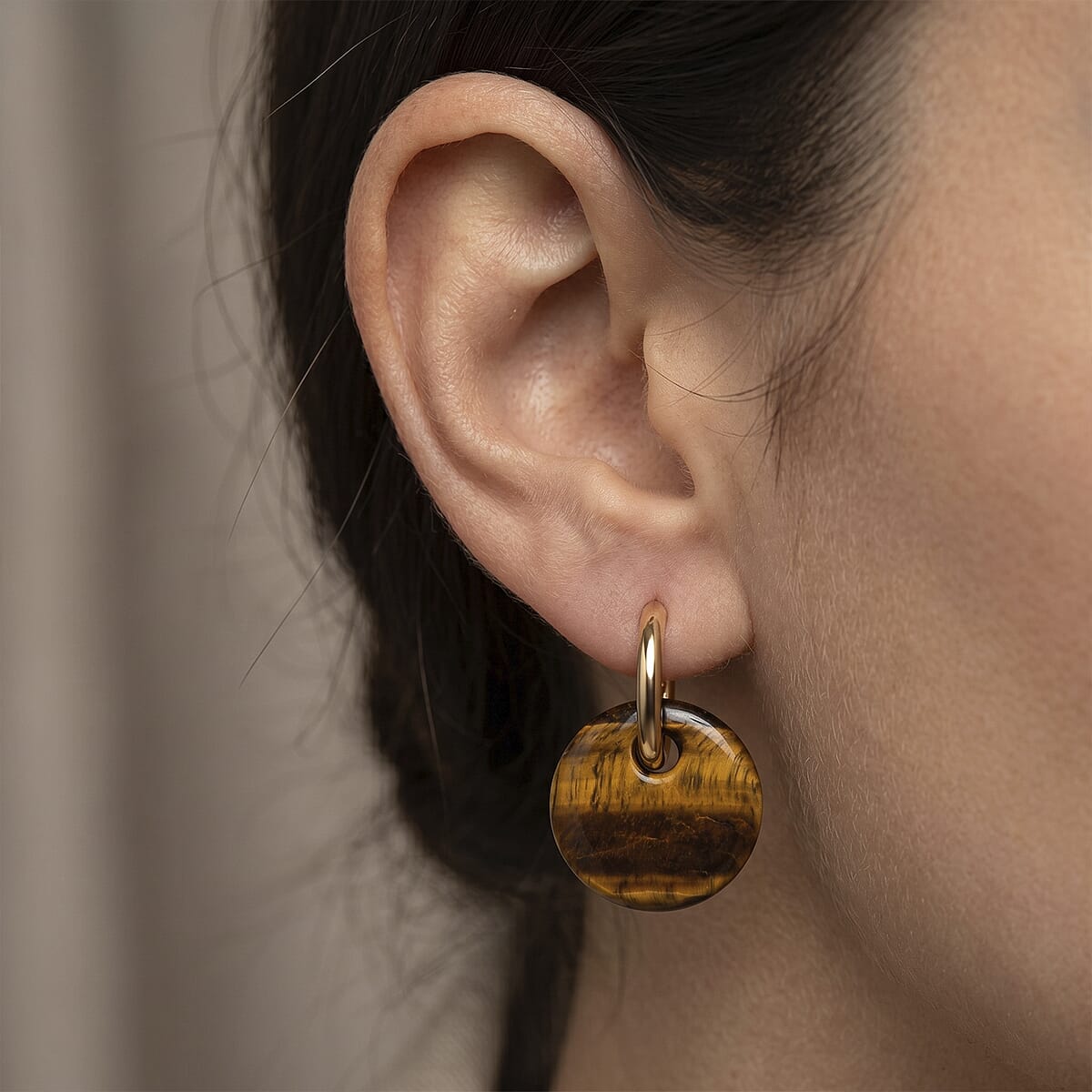 Yellow Tigers Eye 50.00 ctw Earrings in Goldtone image number 2