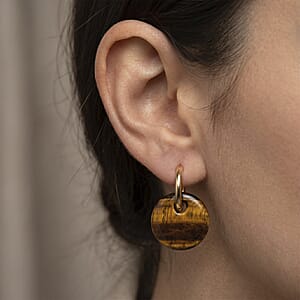 Yellow Tigers Eye 50.00 ctw Earrings in Goldtone
