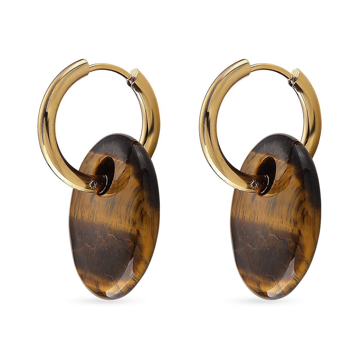 Yellow Tigers Eye 50.00 ctw Earrings in Goldtone image number 3