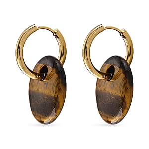 Yellow Tigers Eye 50.00 ctw Earrings in Goldtone