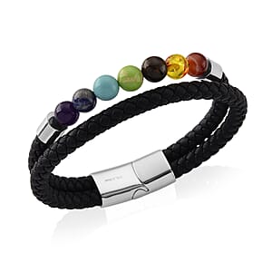 Multi Gemstone 45.00 ctw Beaded Bracelet in Stainless Steel (8.50 In)