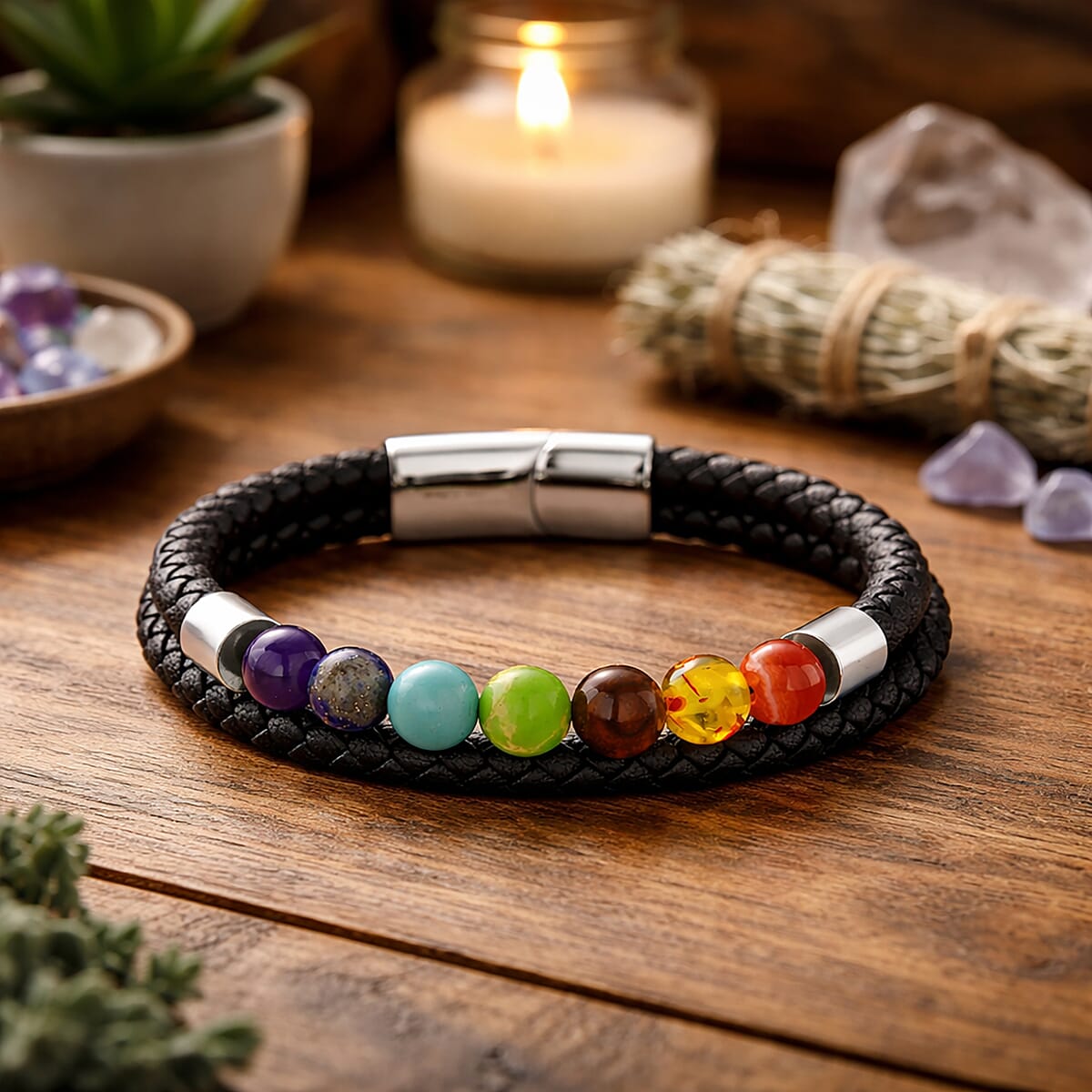 Multi Gemstone 45.00 ctw Beaded Bracelet in Stainless Steel (8.50 In) image number 1