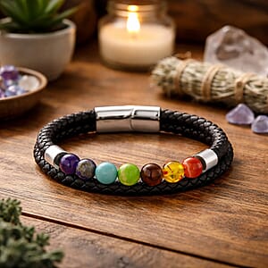 Multi Gemstone 45.00 ctw Beaded Bracelet in Stainless Steel (8.50 In)