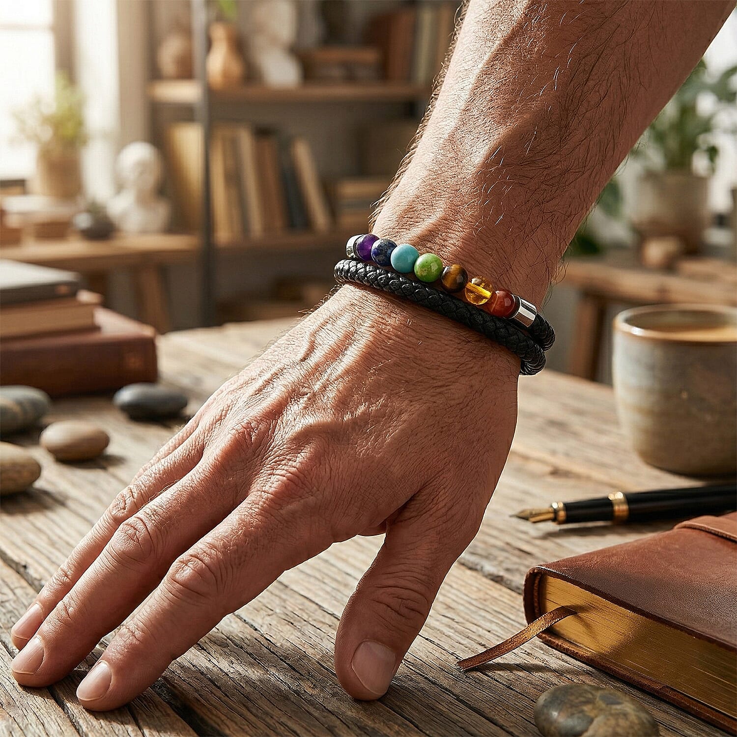Multi Gemstone 45.00 ctw Beaded Bracelet in Stainless Steel (8.50 In)