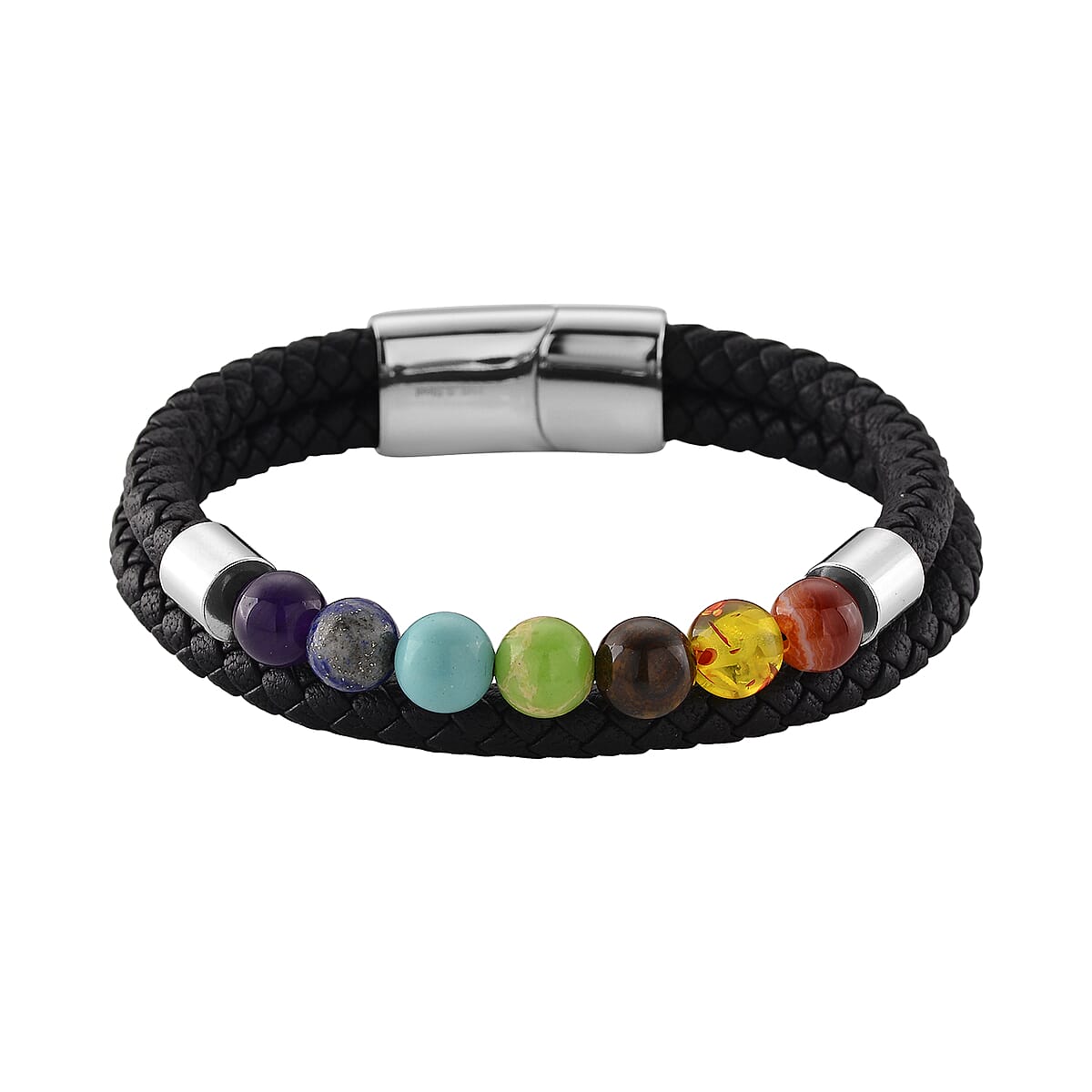 Multi Gemstone 45.00 ctw Beaded Bracelet in Stainless Steel (8.50 In) image number 3