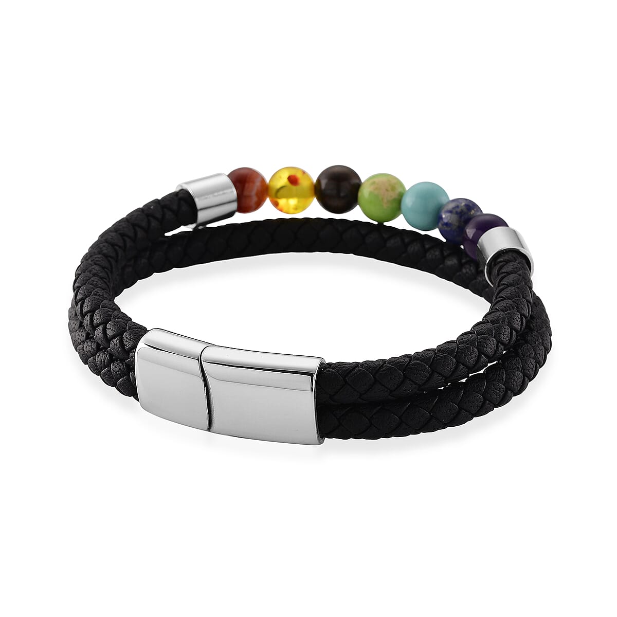 Multi Gemstone 45.00 ctw Beaded Bracelet in Stainless Steel (8.50 In) image number 4