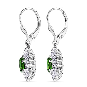 D'Joy Chrome Diopside and Moissanite 2.00 ctw Bloom Burst Earrings in Rhodium Over Sterling Silver
