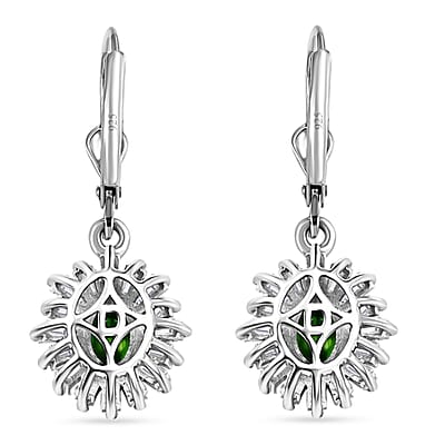 D'Joy Chrome Diopside and Moissanite 2.00 ctw Bloom Burst Earrings in Rhodium Over Sterling Silver