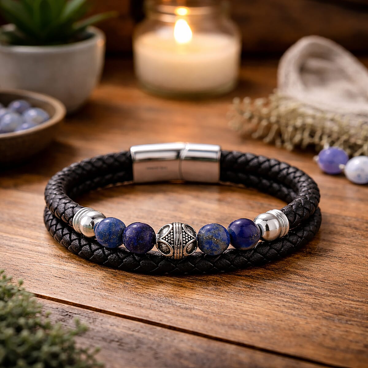 Lapis Lazuli 18.00 ctw Beaded Bracelet in Stainless Steel (8.50 In) image number 1