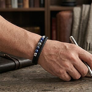 Lapis Lazuli 18.00 ctw Beaded Bracelet in Stainless Steel (8.50 In)