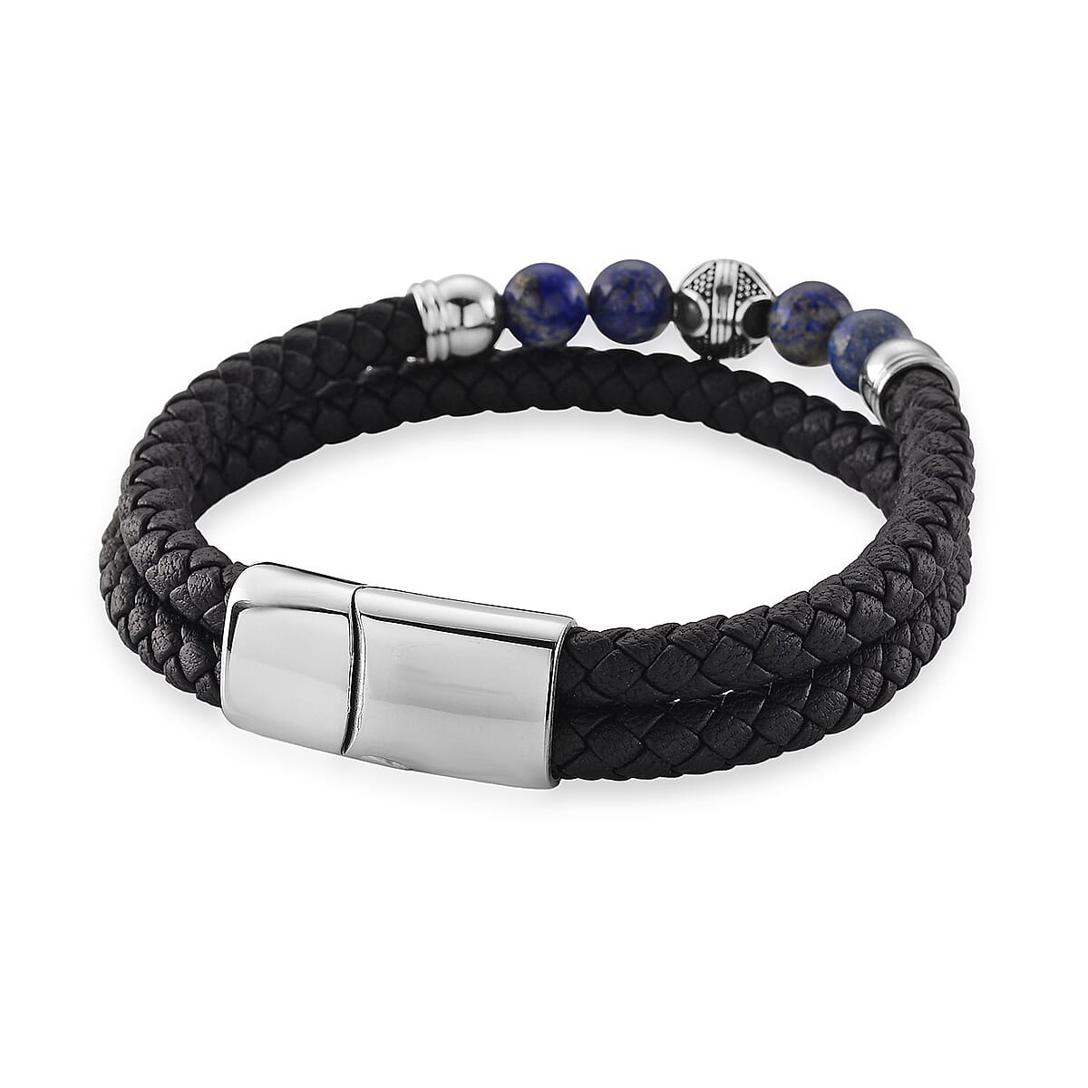 Lapis Lazuli 18.00 ctw Beaded Bracelet in Stainless Steel (8.50 In) image number 4