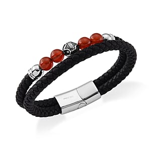 Red Agate 18.00 ctw Beaded Bracelet in Stainless Steel (8.50 In)