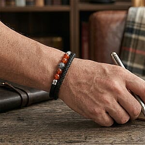 Red Agate 18.00 ctw Beaded Bracelet in Stainless Steel (8.50 In)