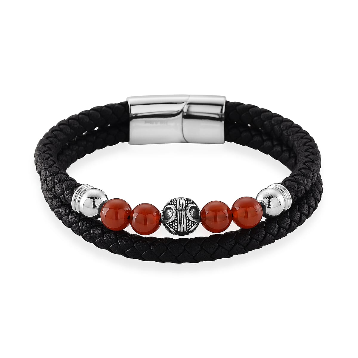Red Agate 18.00 ctw Beaded Bracelet in Stainless Steel (8.50 In) image number 3