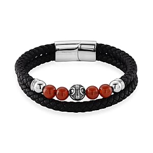 Red Agate 18.00 ctw Beaded Bracelet in Stainless Steel (8.50 In)