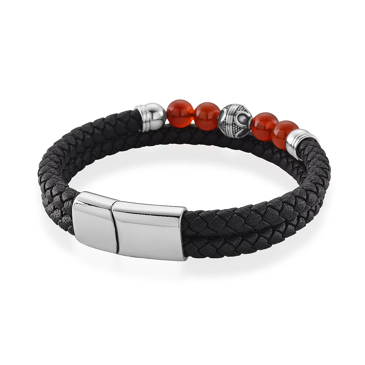 Red Agate 18.00 ctw Beaded Bracelet in Stainless Steel (8.50 In) image number 4