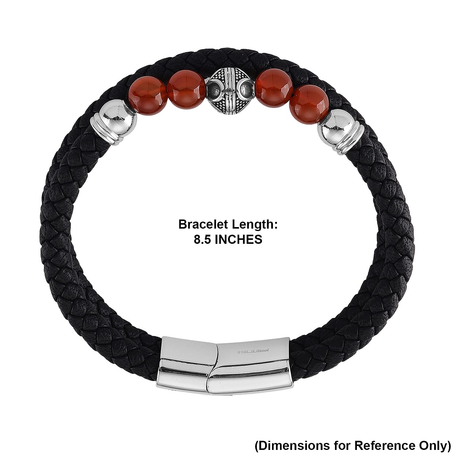 Red Agate 18.00 ctw Beaded Bracelet in Stainless Steel (8.50 In)