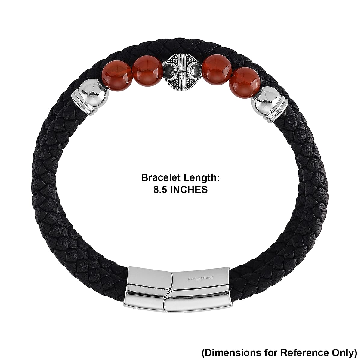 Red Agate 18.00 ctw Beaded Bracelet in Stainless Steel (8.50 In) image number 5