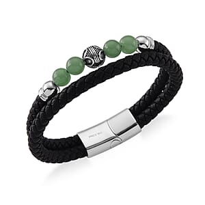 Green Aventurine 18.00 ctw Beaded Bracelet in Stainless Steel (8.50 In)