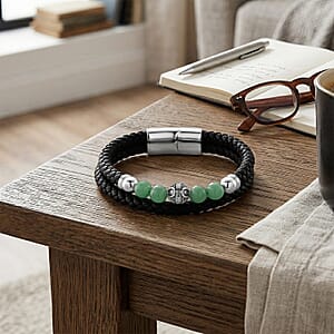 Green Aventurine 18.00 ctw Beaded Bracelet in Stainless Steel (8.50 In)