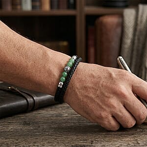 Green Aventurine 18.00 ctw Beaded Bracelet in Stainless Steel (8.50 In)