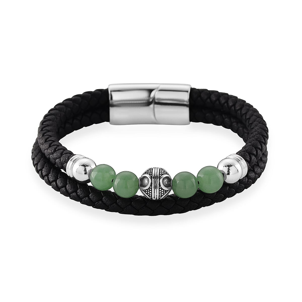 Green Aventurine 18.00 ctw Beaded Bracelet in Stainless Steel (8.50 In) image number 3