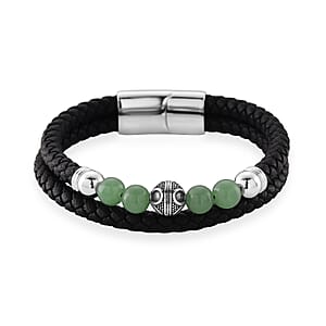 Green Aventurine 18.00 ctw Beaded Bracelet in Stainless Steel (8.50 In)