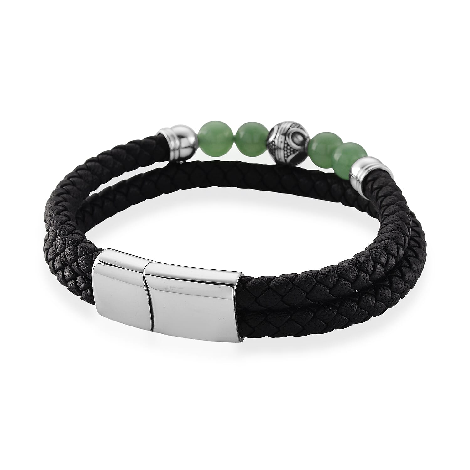 Green Aventurine 18.00 ctw Beaded Bracelet in Stainless Steel (8.50 In)
