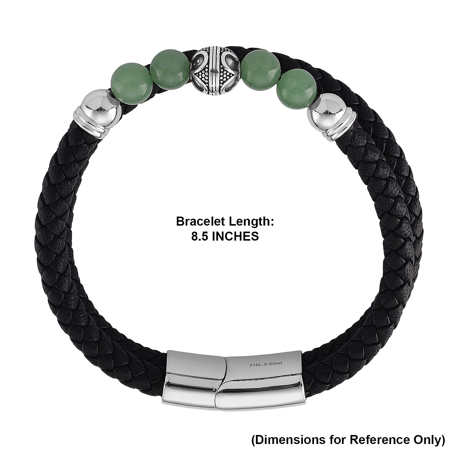 Green Aventurine 18.00 ctw Beaded Bracelet in Stainless Steel (8.50 In)