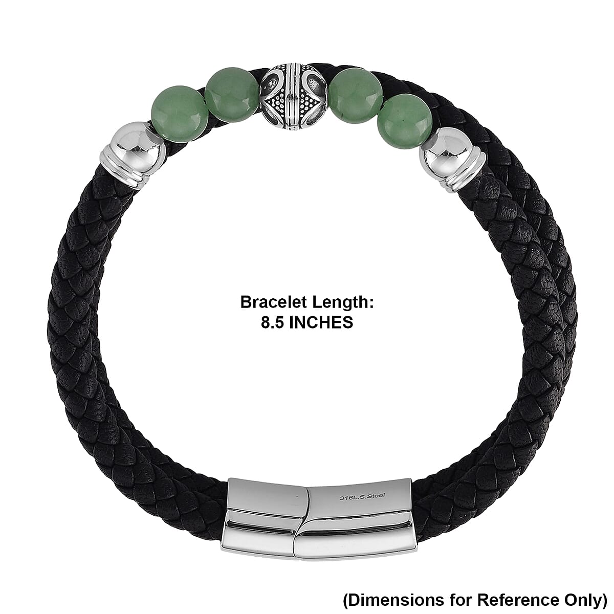 Green Aventurine 18.00 ctw Beaded Bracelet in Stainless Steel (8.50 In) image number 5