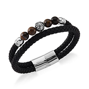 Yellow Tigers Eye 18.00 ctw Beaded Bracelet in Stainless Steel (8.50 In)