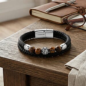 Yellow Tigers Eye 18.00 ctw Beaded Bracelet in Stainless Steel (8.50 In)