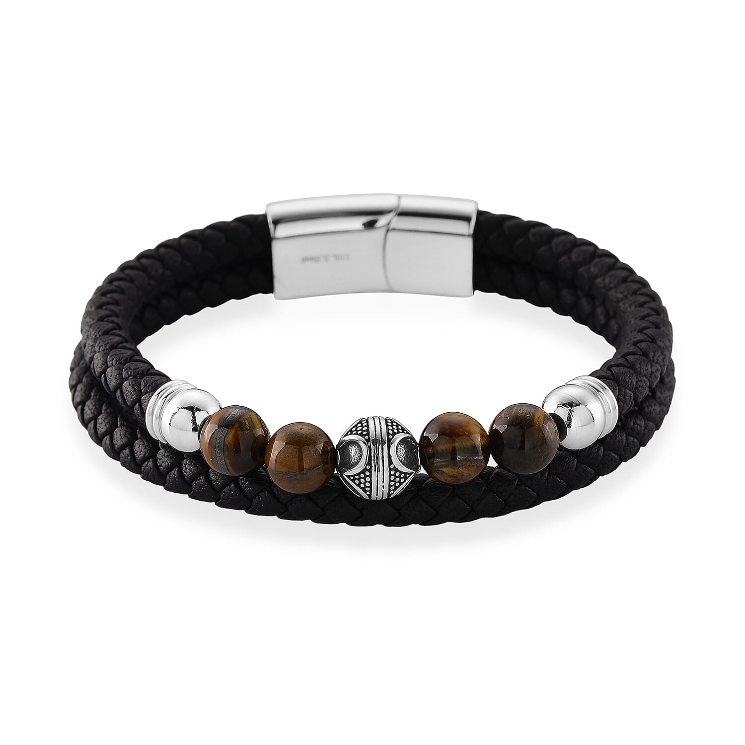 Yellow Tigers Eye 18.00 ctw Beaded Two Row Bracelet in Stainless Steel