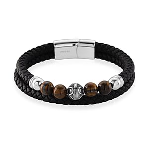 Yellow Tigers Eye 18.00 ctw Beaded Bracelet in Stainless Steel (8.50 In)