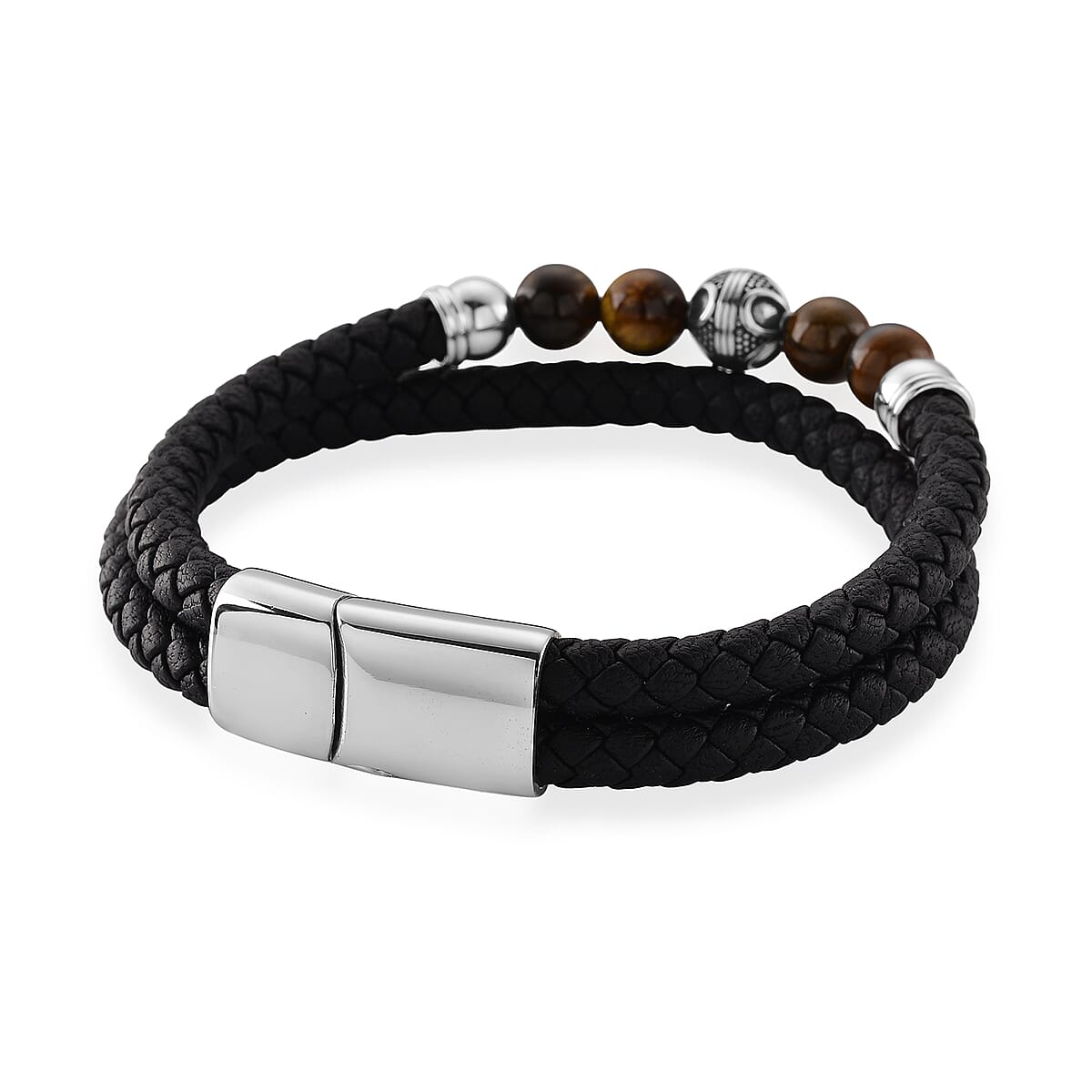 Yellow Tigers Eye 18.00 ctw Beaded Bracelet in Stainless Steel (8.50 In) image number 4