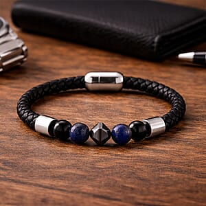 Lapis Lazuli 18.00 ctw Beaded Bracelet in Stainless Steel (8.50 In)