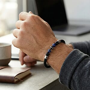 Lapis Lazuli 18.00 ctw Beaded Bracelet in Stainless Steel (8.50 In)