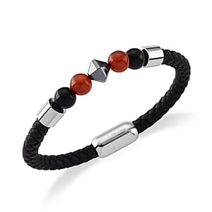 Red Agate 18.00 ctw Beaded Bracelet in Stainless Steel (8.50 In)