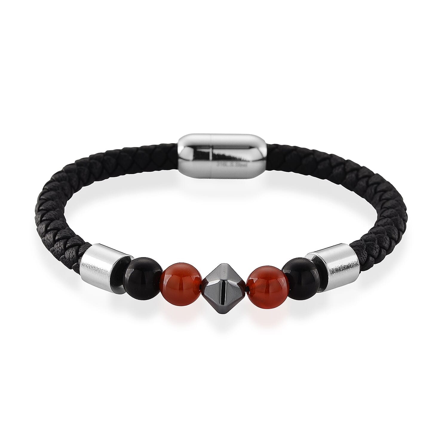 Red Agate 18.00 ctw Orbit Beaded Bracelet in Stainless Steel
