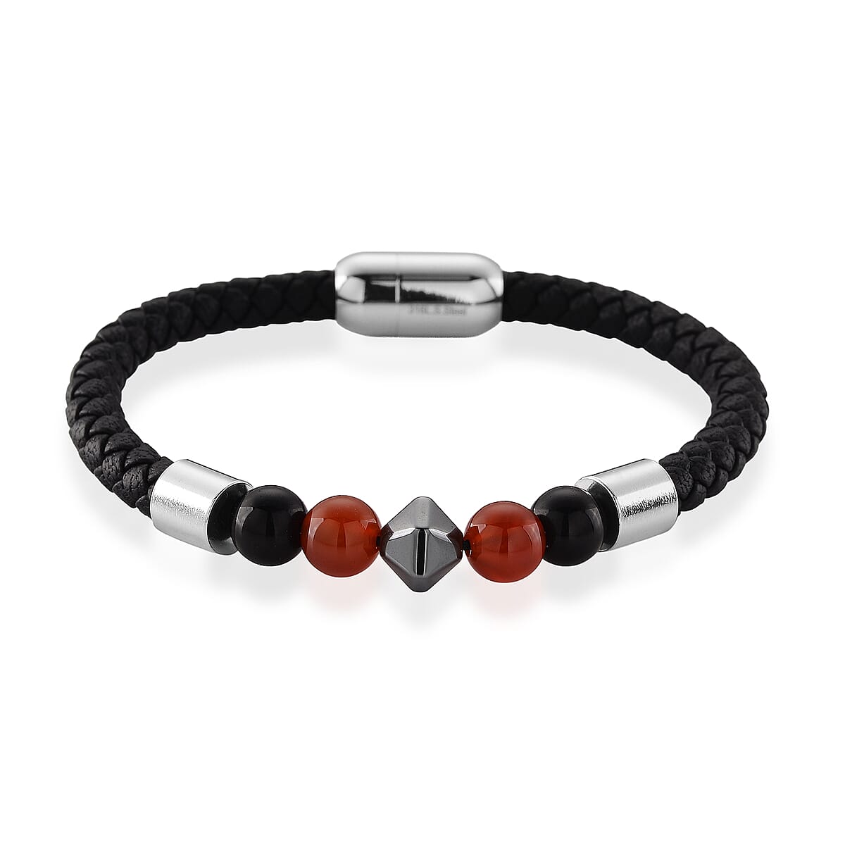 Red Agate 18.00 ctw Beaded Bracelet in Stainless Steel (8.50 In) image number 3