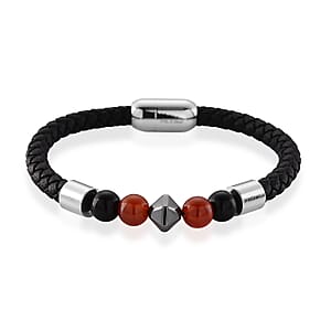 Red Agate 18.00 ctw Beaded Bracelet in Stainless Steel (8.50 In)