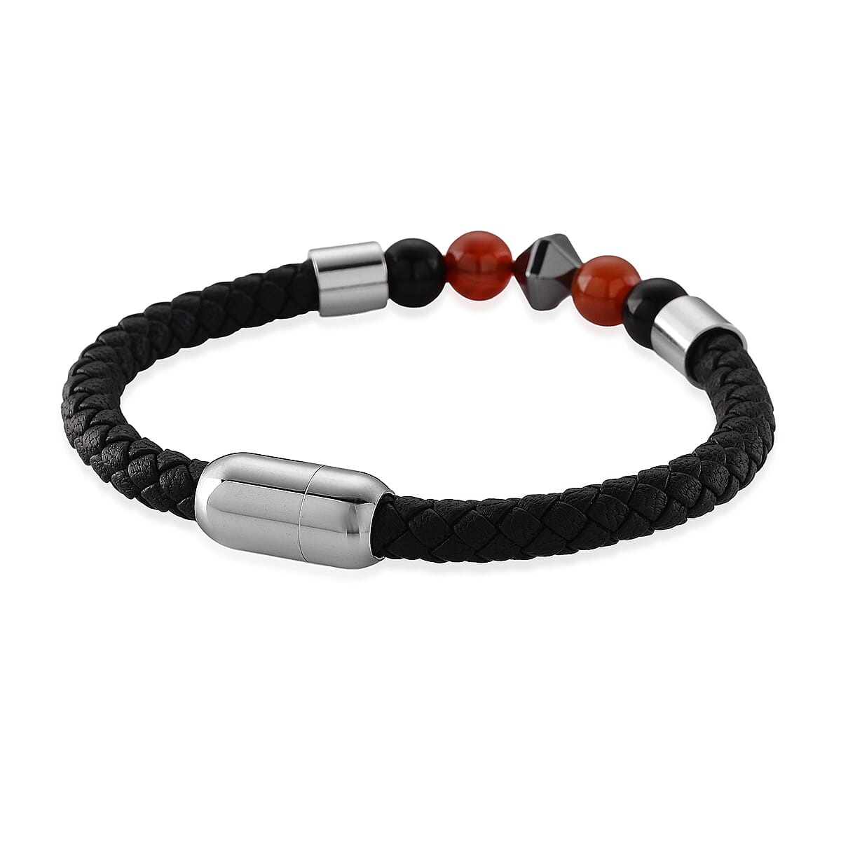 Red Agate 18.00 ctw Beaded Bracelet in Stainless Steel (8.50 In) image number 4