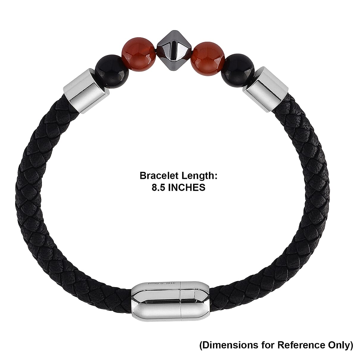 Red Agate 18.00 ctw Beaded Bracelet in Stainless Steel (8.50 In) image number 5