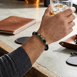 Green Aventurine 18.00 ctw Beaded Bracelet in Stainless Steel (8.50 In)