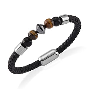 Yellow Tigers Eye 18.00 ctw Beaded Bracelet in Stainless Steel (8.50 In)