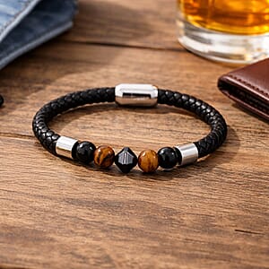 Yellow Tigers Eye 18.00 ctw Beaded Bracelet in Stainless Steel (8.50 In)