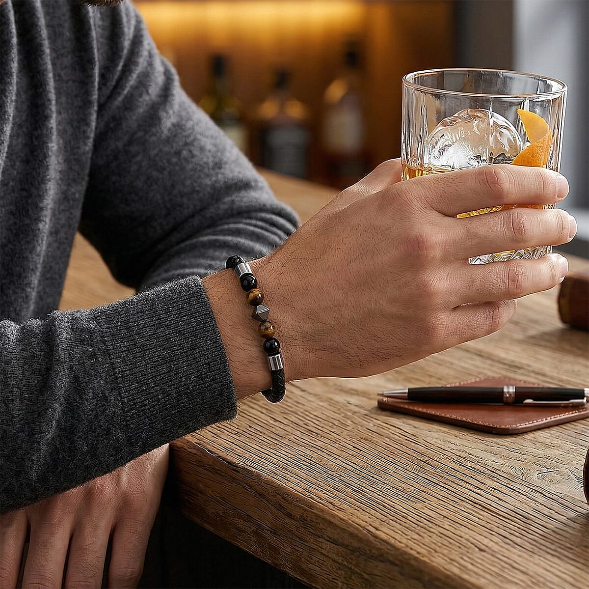 Yellow Tigers Eye 18.00 ctw Beaded Bracelet in Stainless Steel (8.50 In) image number 2