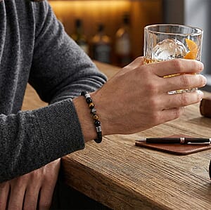 Yellow Tigers Eye 18.00 ctw Beaded Bracelet in Stainless Steel (8.50 In)