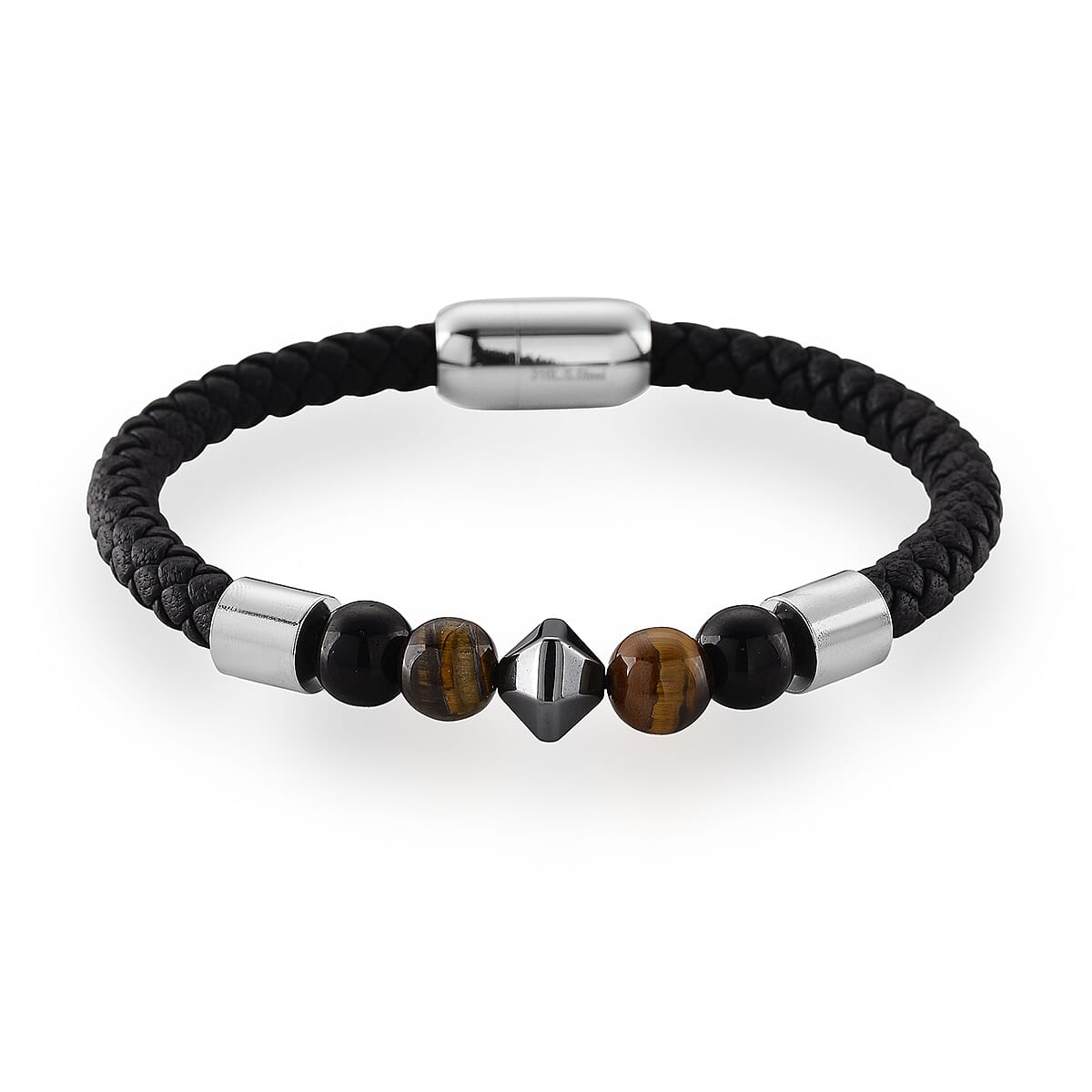 Yellow Tigers Eye 18.00 ctw Beaded Bracelet in Stainless Steel (8.50 In) image number 3