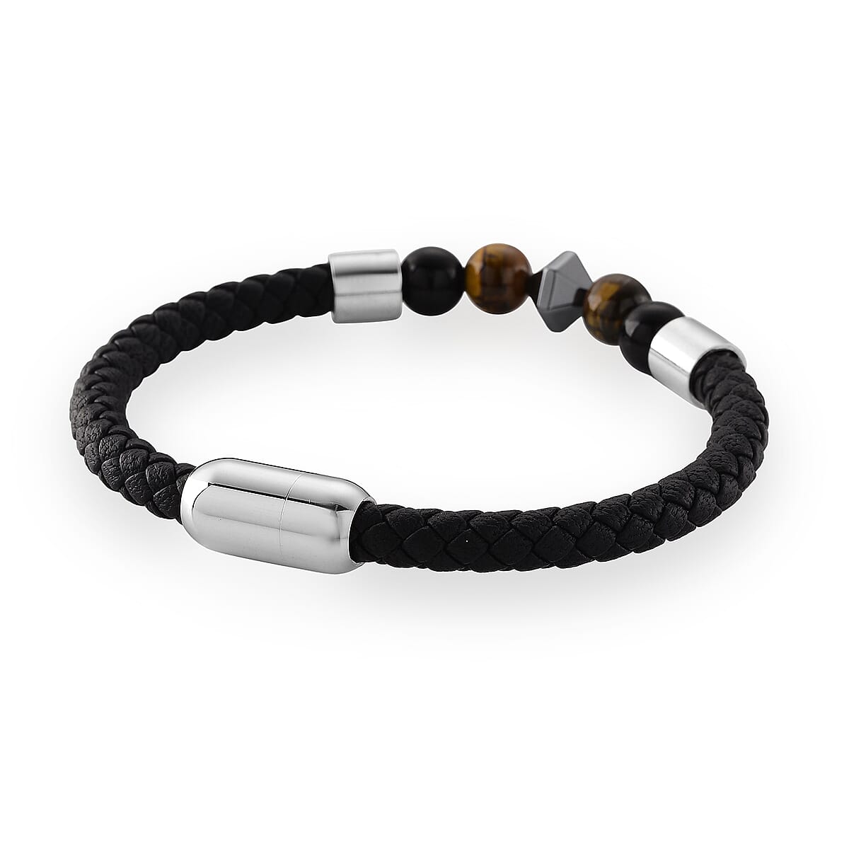 Yellow Tigers Eye 18.00 ctw Beaded Bracelet in Stainless Steel (8.50 In) image number 4